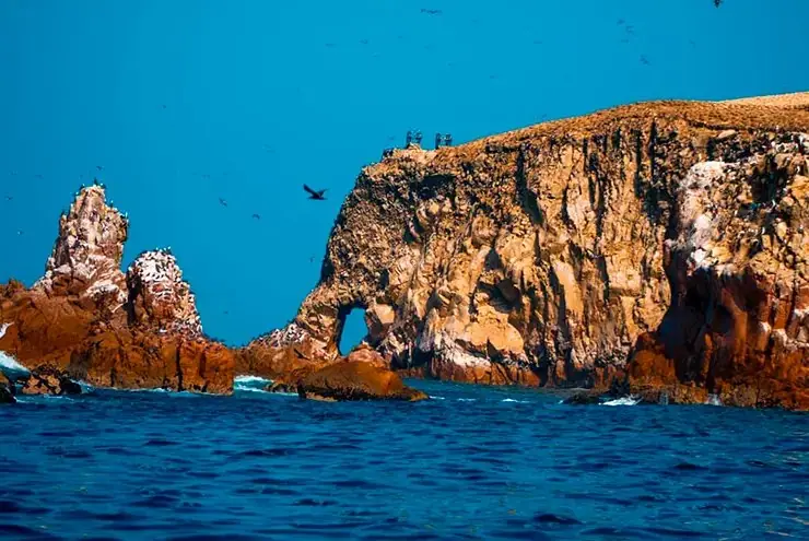Arco de roca de las Islas Ballestas con aves marinas